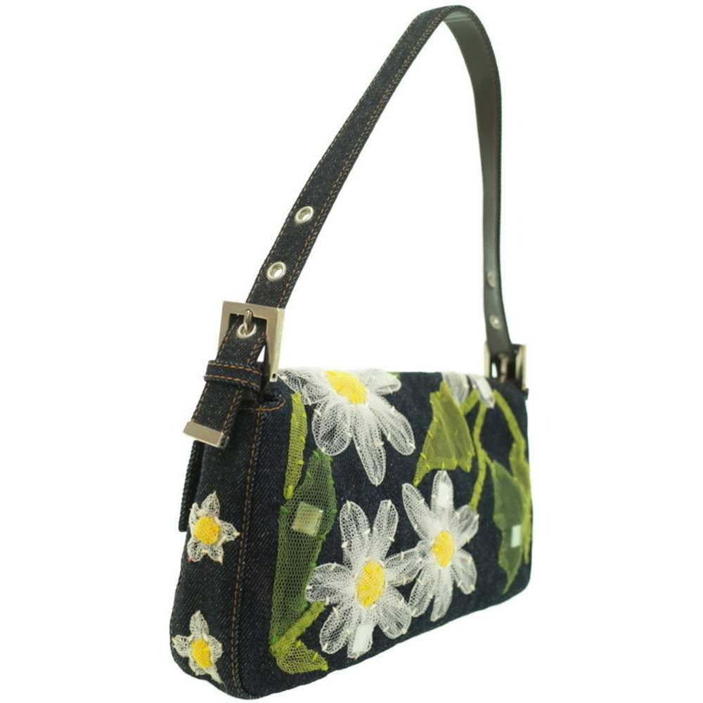 Fendi Mamma Shoulder Semi Flower Bucket Denim Bag